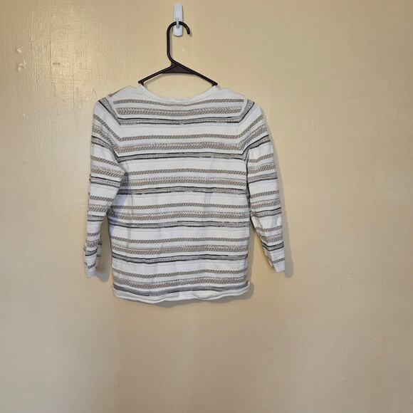 Ann Taylor Factory Size Medium Petite MP Zipper Jacket Sweater White Striped - Picture 6 of 10